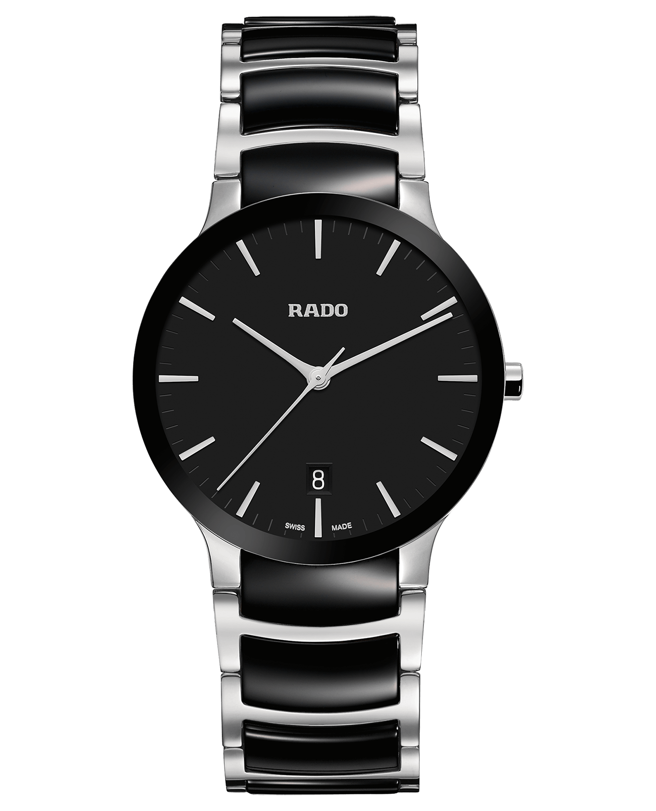 Rado Rado Centrix R30934172  R30934172 кварцевые мужские часы черный циферблат, браслет сталь + высокотехнологичная керамика — вид спереди